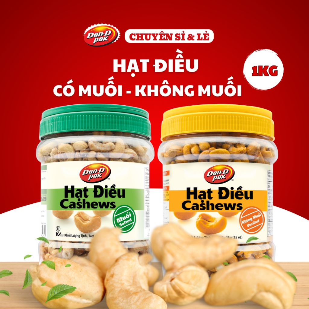 Thùng hạt điều có muối - không muối 1kg x 8 hũ Dan D Pak