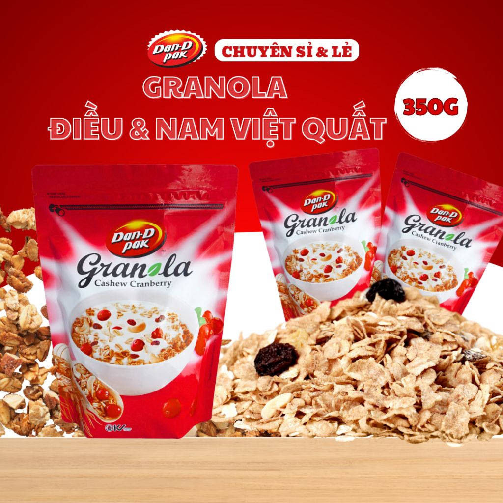Hạt ngũ cốc Granola điều và nam việt quất, trái cây 350g và 600g Dan D Pak