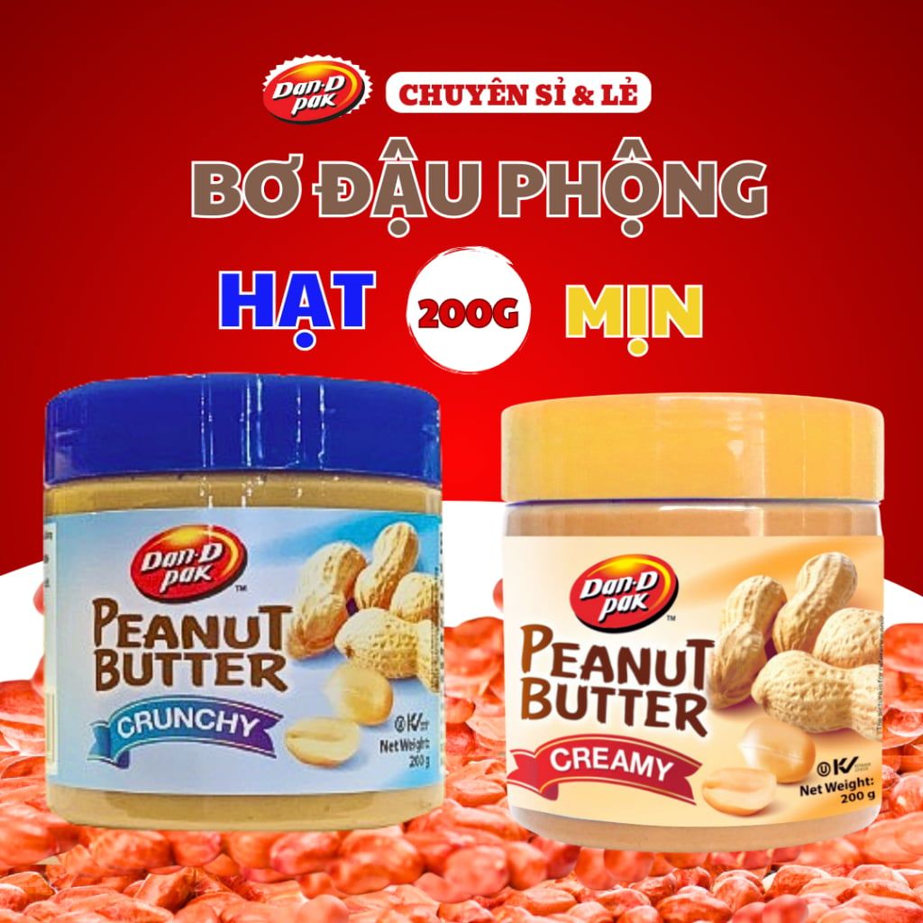 Thùng bơ đậu phộng mịn và hạt tự nhiên 200g x 36 hũ, 400g x 12 hũ Dan D Pak