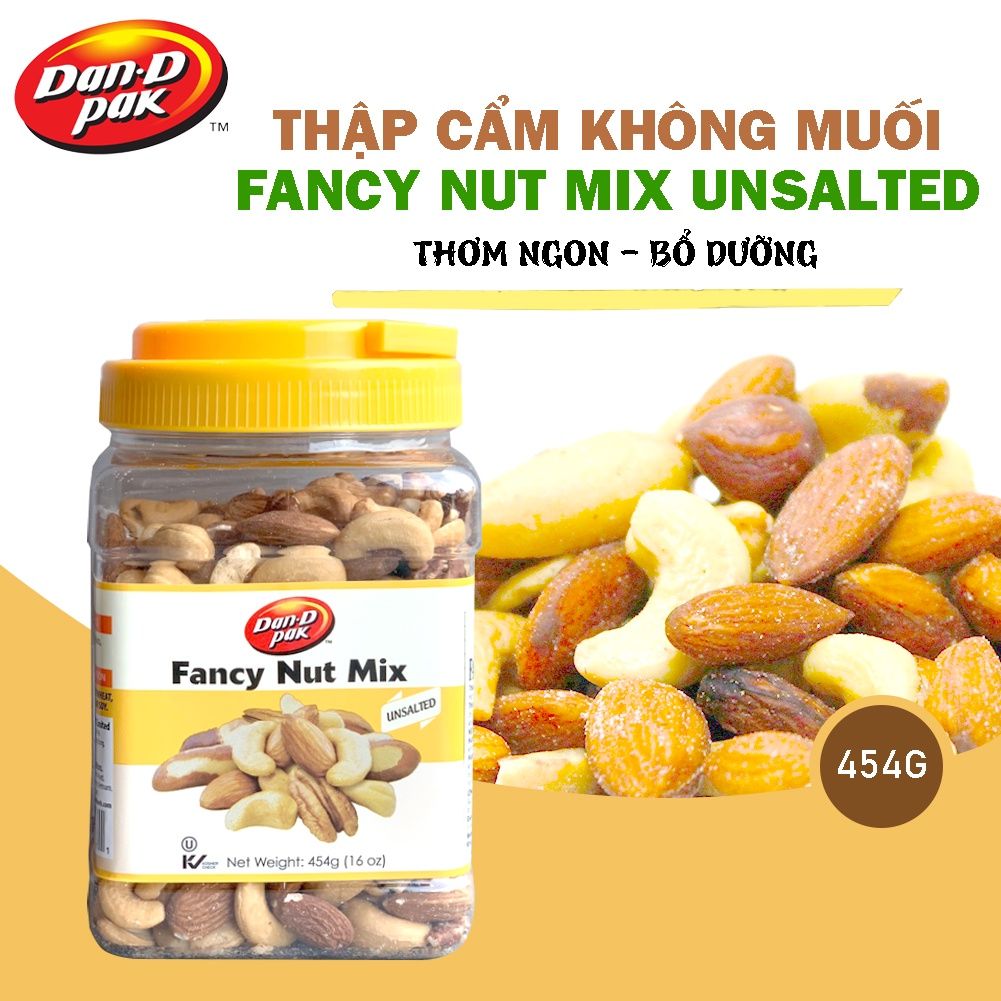 Hạt thập cẩm Fancy muối - không muối Hạt điều, Hạnh nhân, Hạt ba tây, Hồ đào, Dầu cọ, Dầu canola 454g Dan D Pak