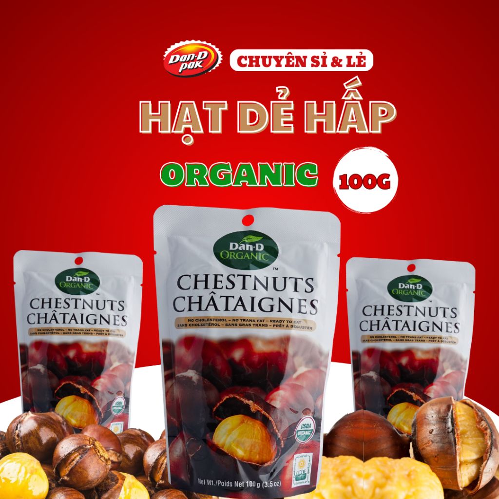 Thùng hạt dẻ hấp tự nhiên nhập khẩu 100g x 24 gói Dan D Pak
