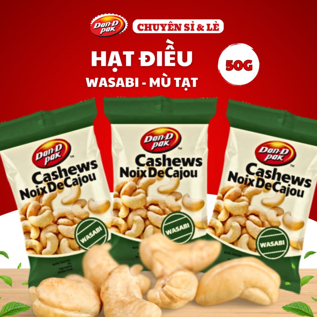 Hạt Điều Wasabi hương vị cay nồng mạnh mẽ kích thích cả vị giác và khứu giác 50g Dan D Pak