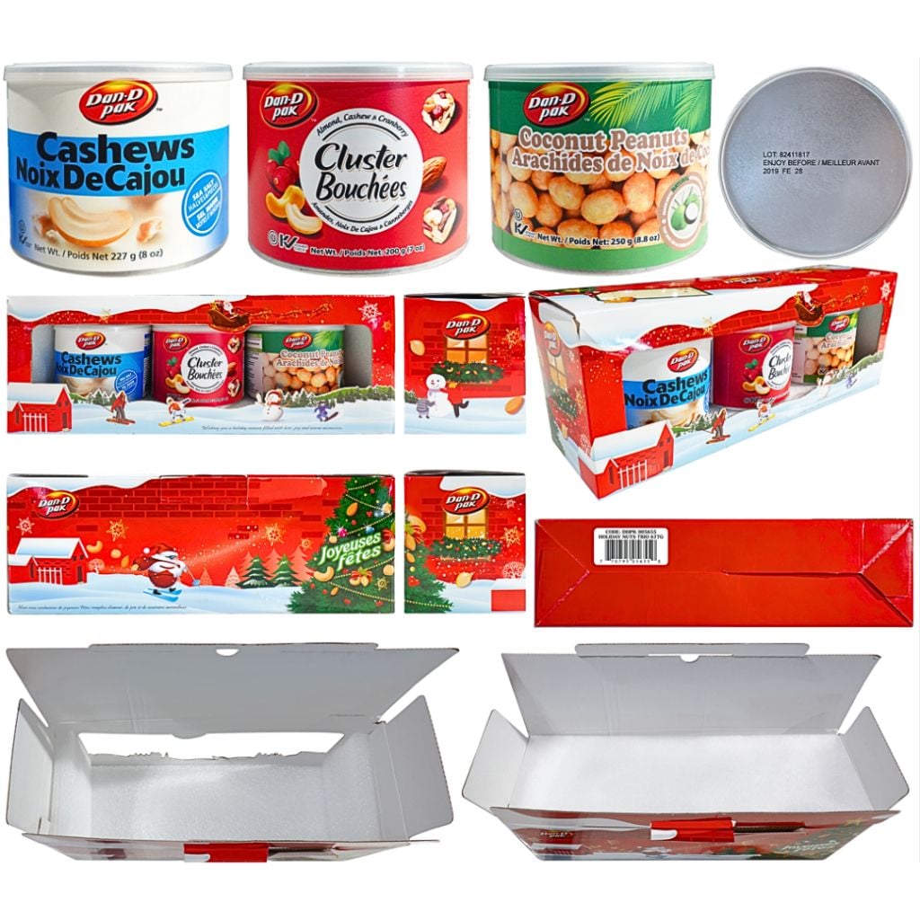 Set hộp quà giáng sinh, quà tặng dành cho người yêu, người thân 3 hộp các vị Holiday Nuts Trio C 627g Dan D Pak