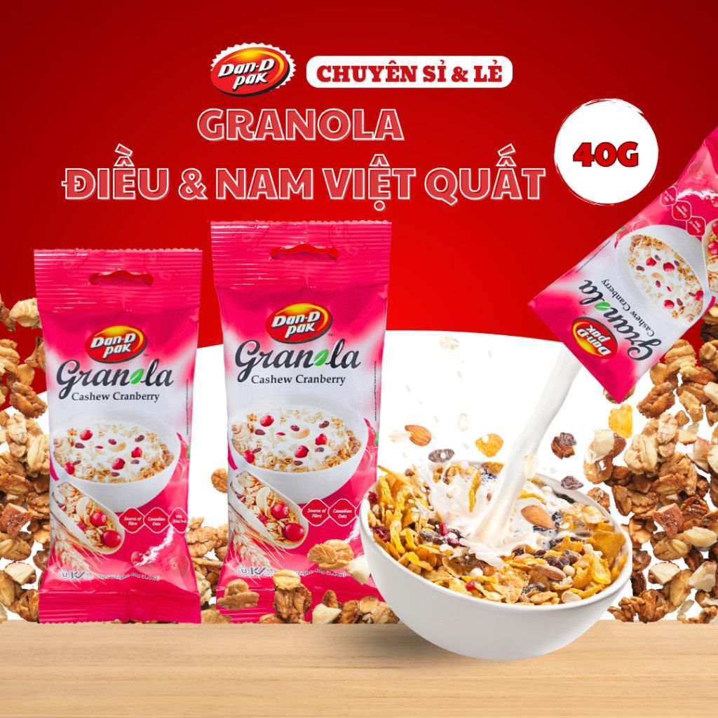 Hạt ngũ cốc Granola Điều và Nam Việt Quất bổ sung dinh dưỡng bữa sáng 40g Dan D Pak