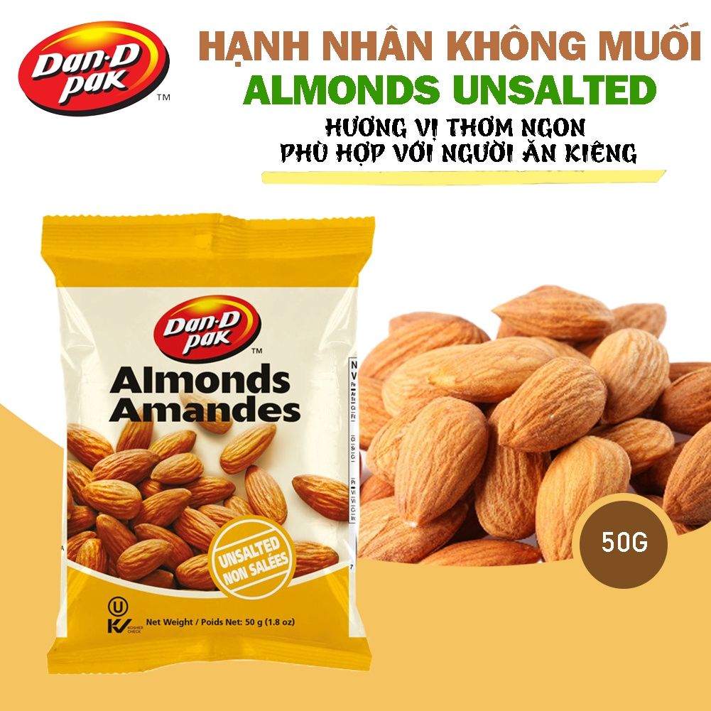 Hạnh nhân không muối ăn vặt giòn giòn 50g Dan D Pak