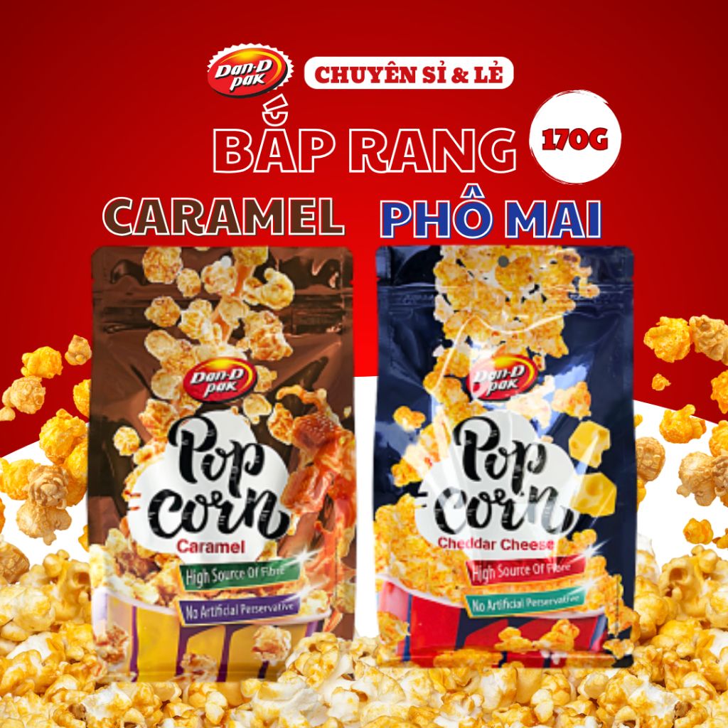 Bắp rang vị phô mai - caramel ăn vặt, giàu chất xơ giúp giảm mức cholesterol trong cơ thể 170g Dan D Pak