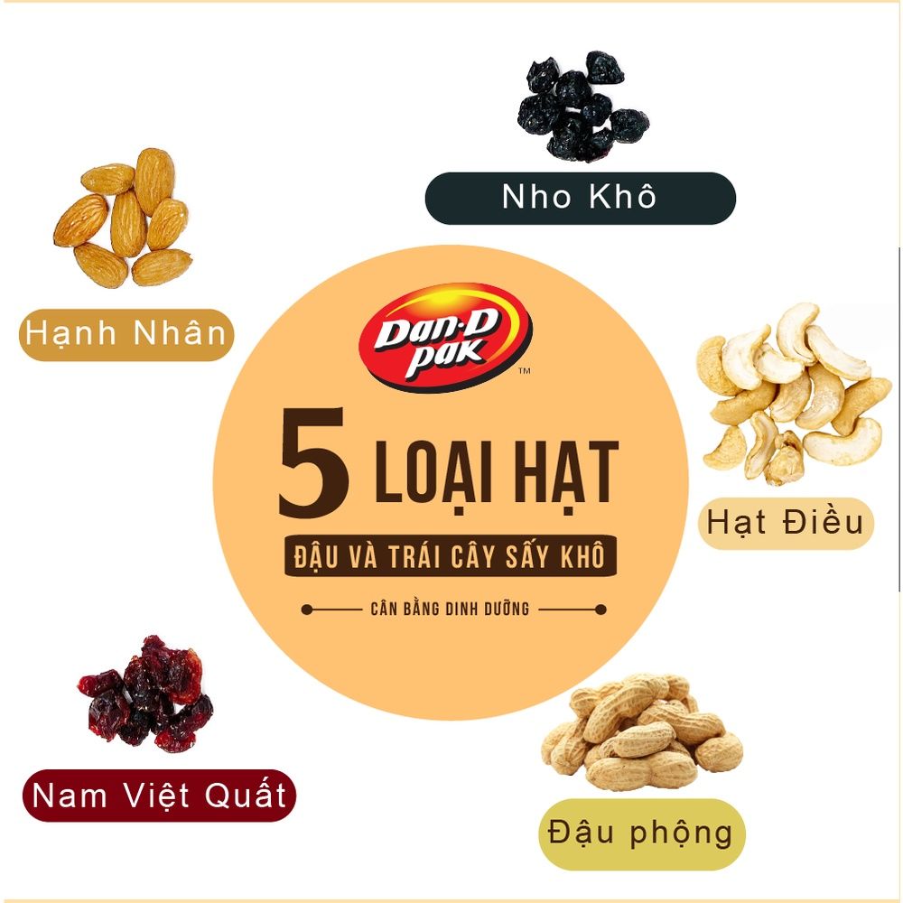 Thập cẩm hạt và trái cây khô Dailynuts hạt điều, hạnh nhân, hạt bí xanh, nam việt quất, anh đào 25g Dan D Pak