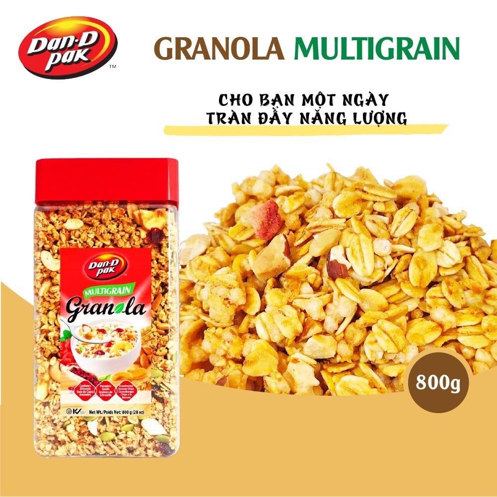 Thùng hạt ngũ cốc Granola Multigain 800g x 8 hũ Dan D Pak