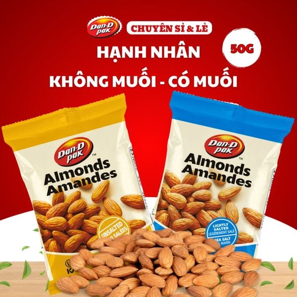  Hạnh nhân muối đảm bảo chất lượng, hạt to tròn đều, chứa hàm lượng dinh dưỡng cao 50g Dan D Pak 