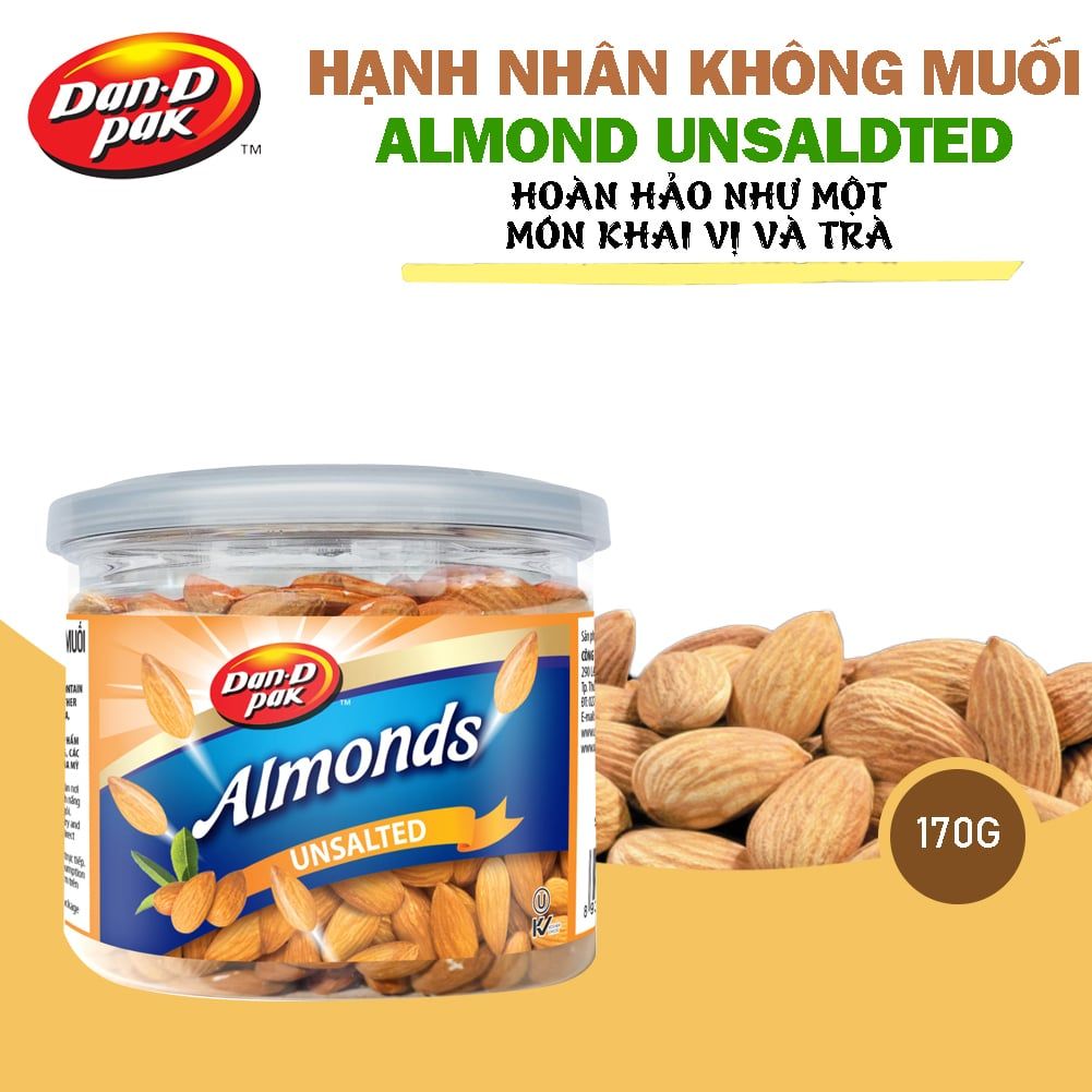 Hạnh nhân muối - không muối đồ ăn vặt tốt cho sức khỏe 170g Dan D Pak