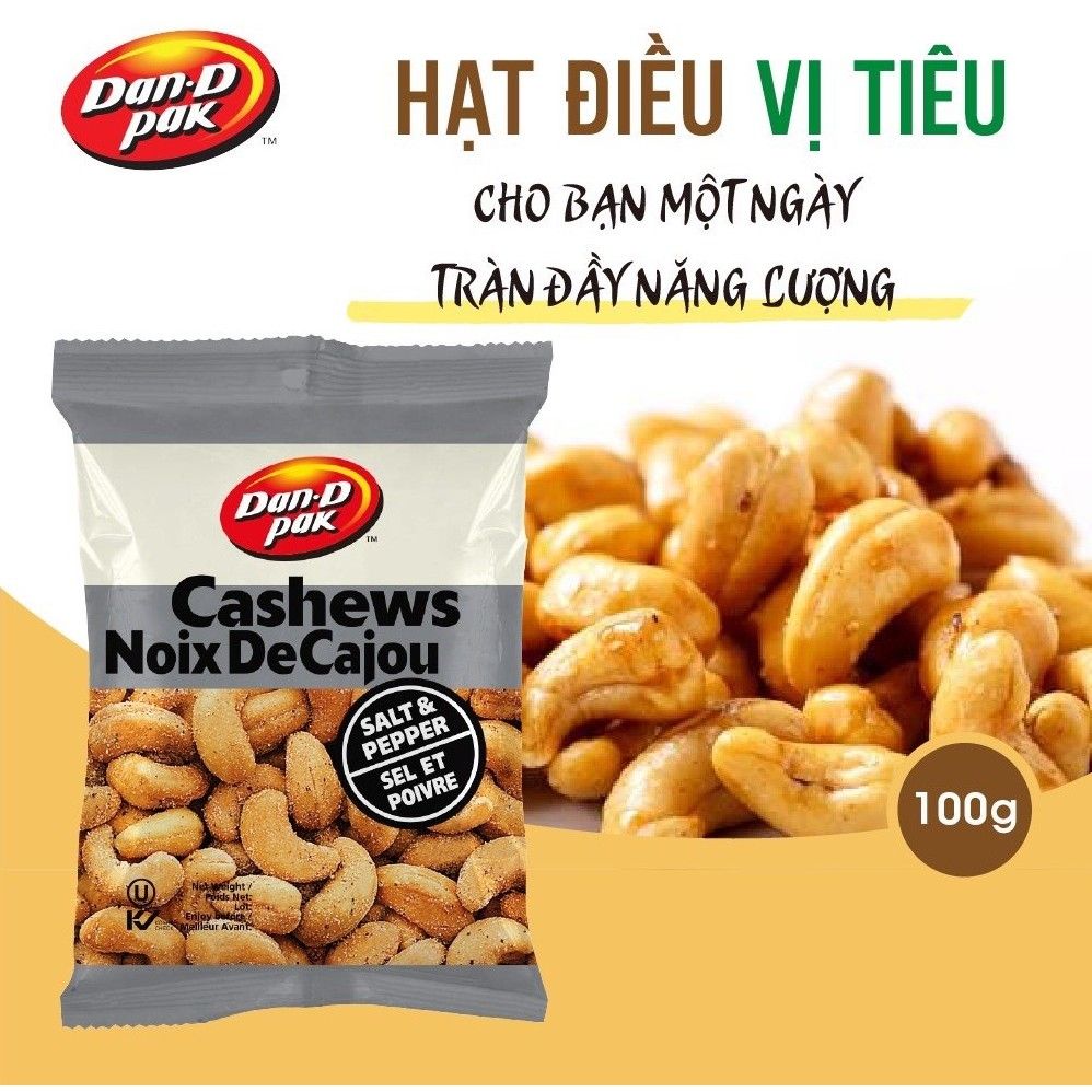 Thùng hạt điều các vị có muối, không muối, cay, syrup lá phong, mật ong, tỏi, muối tiêu 100g x 12 gói Dan D Pak