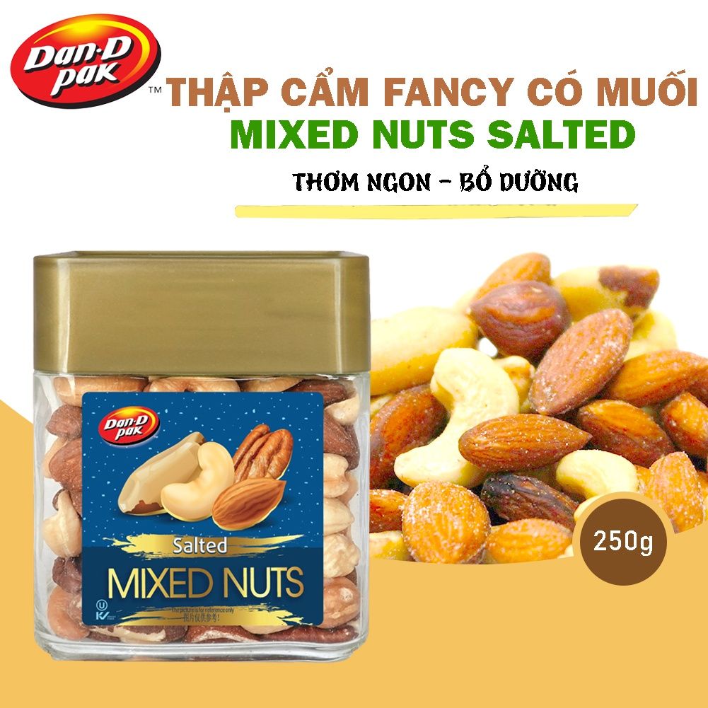 Hạt thập cẩm Fancy muối - không muối Hạt điều, Hạnh nhân, Hạt ba tây, Hồ đào, Dầu cọ, Dầu canola 250g Dan D Pak