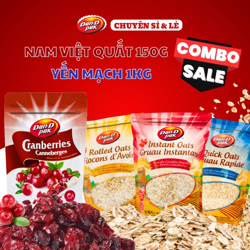 Combo siêu hời Nam việt quất 150g và Yến mạch cán, xay, ăn liền 1kg Dan D Pak