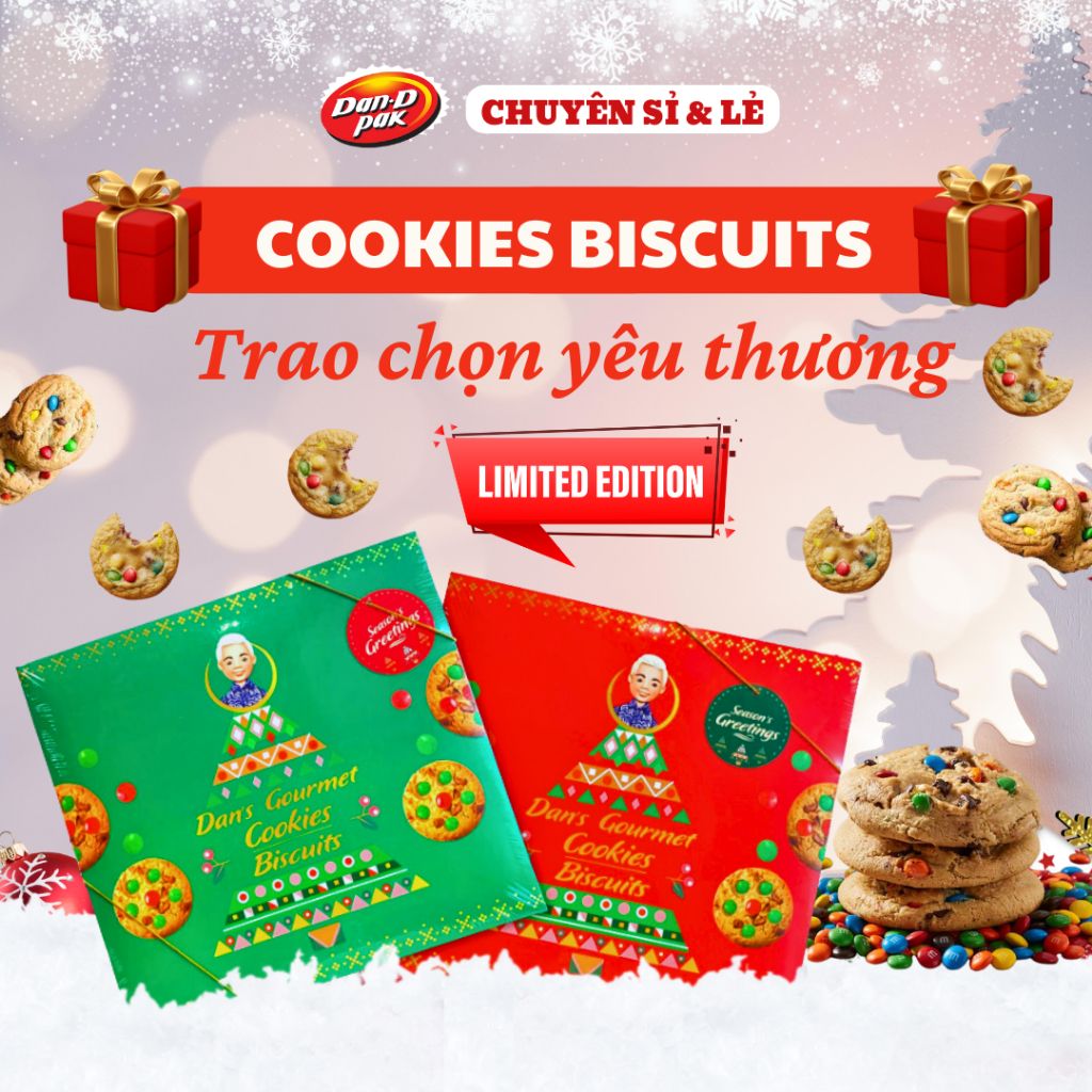 Hộp quà giáng sinh, quà tặng bánh Cookies Biscuits tặng người yêu, thân yêu 8 túi x 25g Dan D Pak