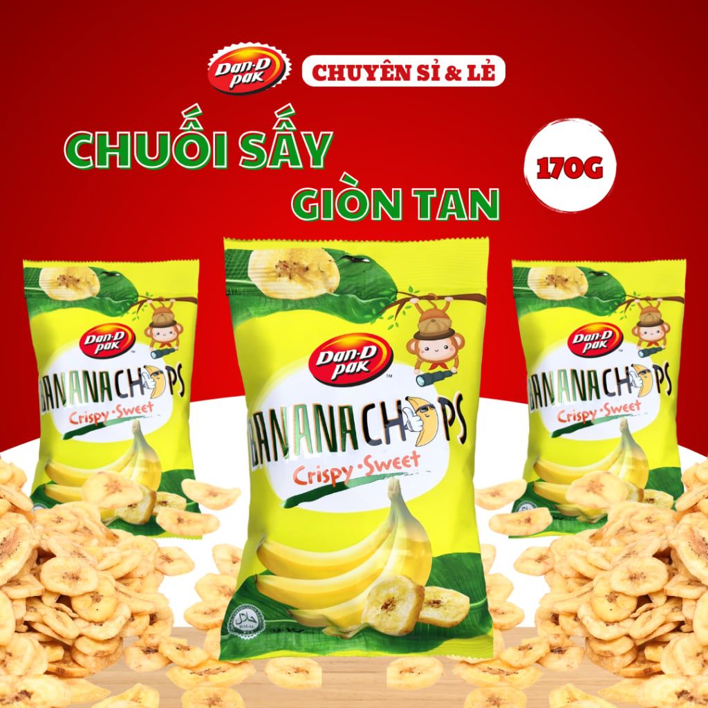 Chuối sấy siêu giòn thơm ngon, bổ sung năng lượng, ăn vặt không tăng cân 170g  và 500g Dan D Pak