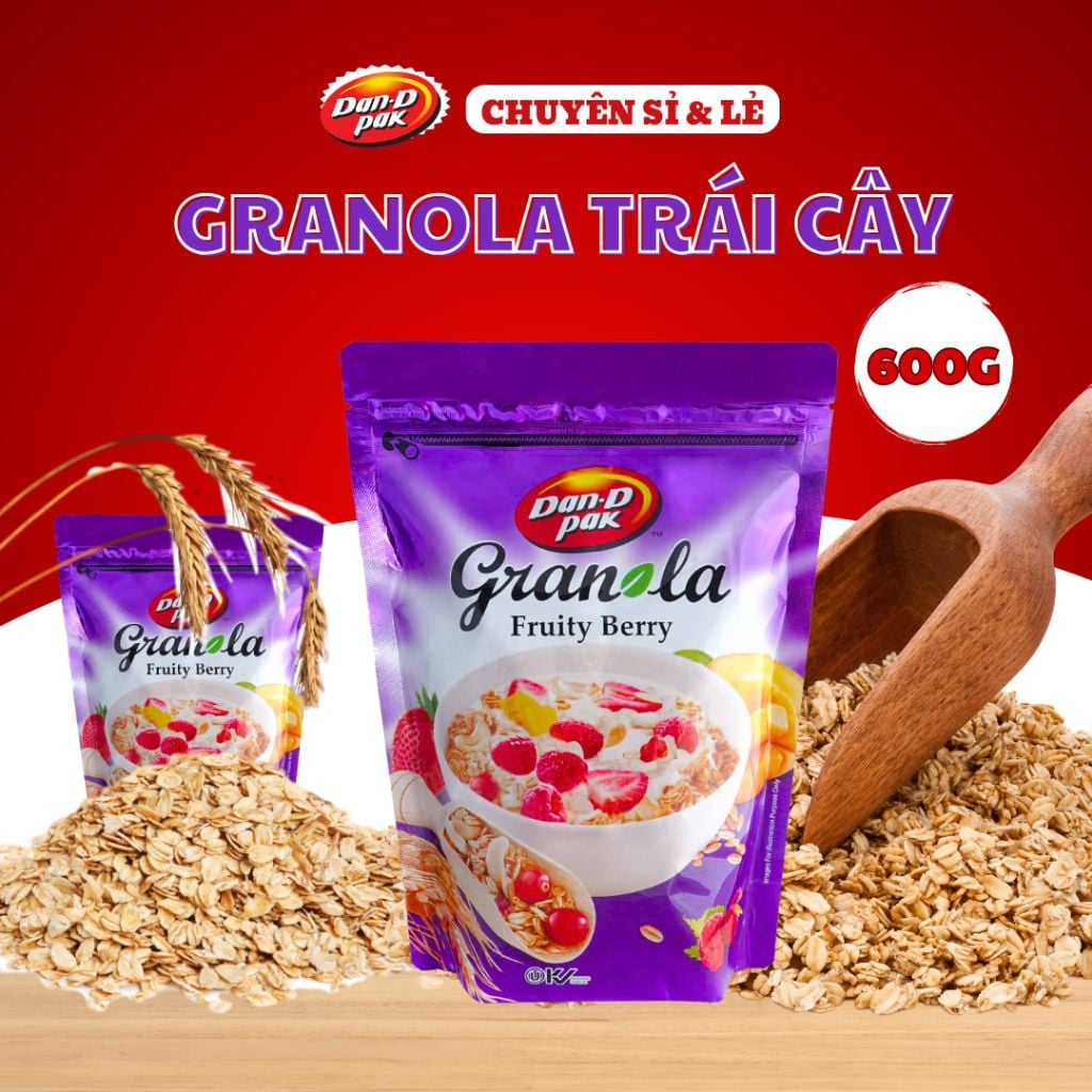 Thùng hạt ngũ cốc Granola trái cây 350g x 12 gói, 600g x 12 gói Dan D Pak