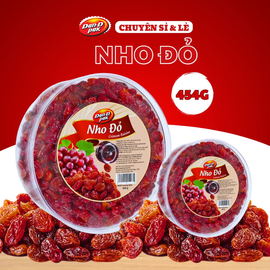 Nho Đỏ Sấy Khô Nhập Khẩu 454g, 250g Dan D Pak