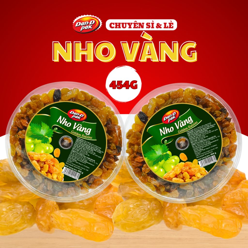 Nho vàng tự nhiên nhập khẩu 454g, 150g Dan D Pak