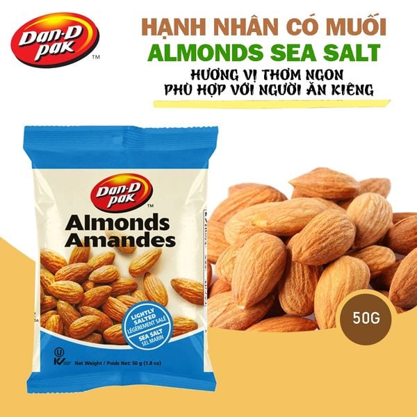 Hạnh nhân muối đảm bảo chất lượng, hạt to tròn đều, chứa hàm lượng dinh dưỡng cao 50g Dan D Pak 