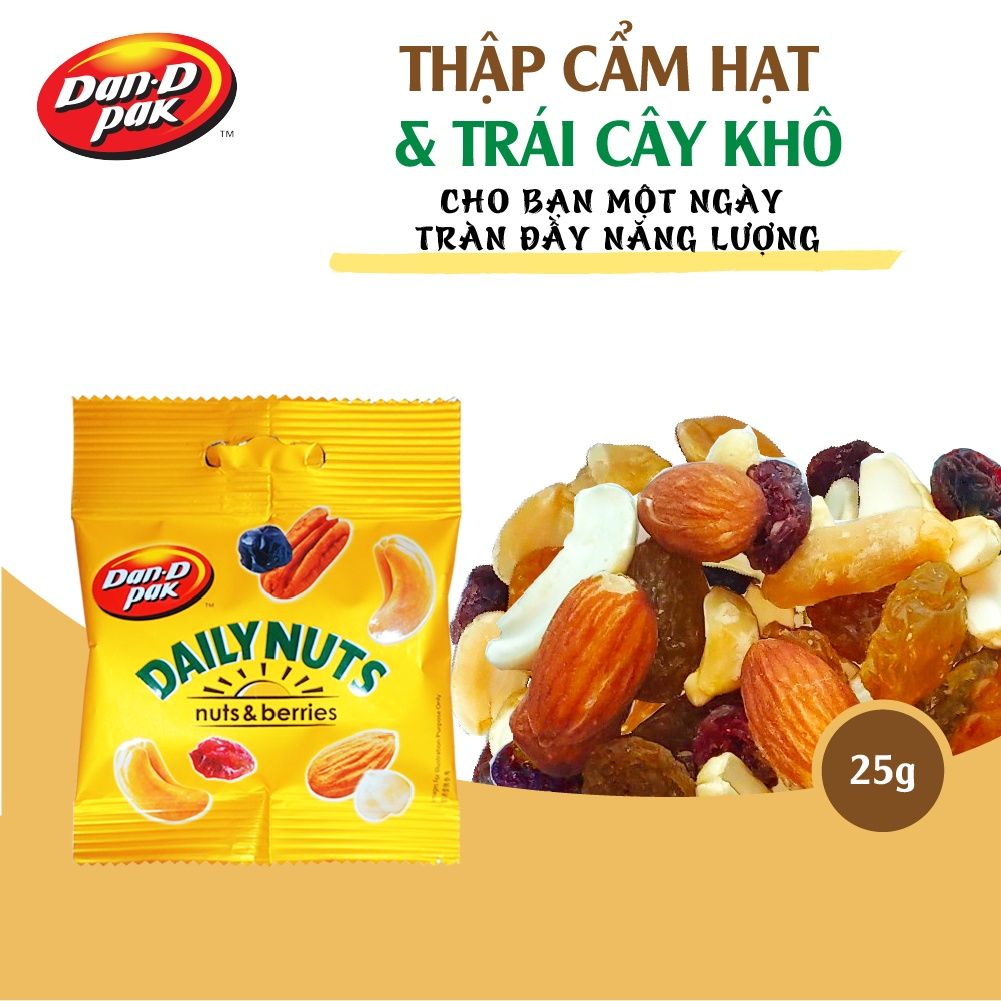 Thập cẩm hạt và trái cây khô Dailynuts hạt điều, hạnh nhân, hạt bí xanh, nam việt quất, anh đào 25g Dan D Pak