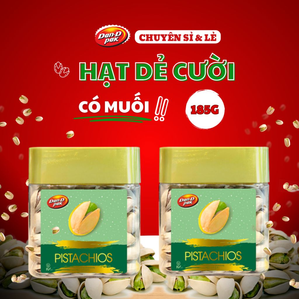 Thùng hạt dẻ cười sấy muối các loại 160g x 10 hũ, 185g x 12 hũ, 380g x 12 hũ, 800g x 8 hũ Dan D Pak