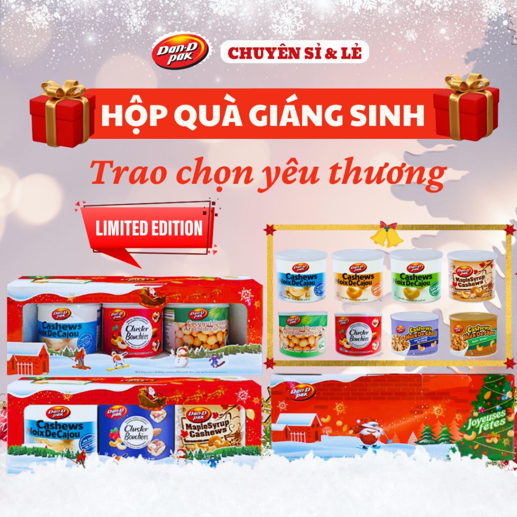 Set hộp quà giáng sinh, quà tặng dành cho người yêu, người thân 3 hộp các vị Holiday Nuts Trio C 627g Dan D Pak