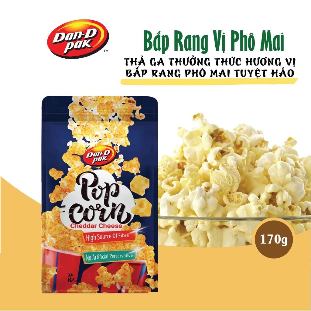 Bắp rang vị phô mai - caramel ăn vặt, giàu chất xơ giúp giảm mức cholesterol trong cơ thể 170g Dan D Pak