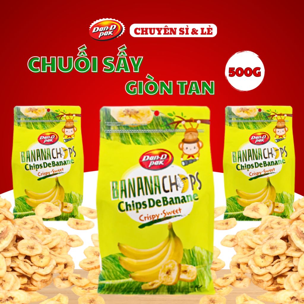 Thùng chuối sấy siêu giòn tự nhiên 170g x 24 gói, 500g x 12 gói Dan D Pak