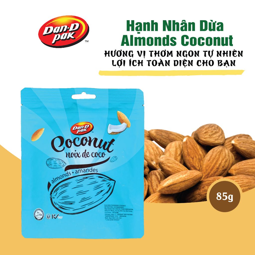 Hạnh Nhân siêu ngon đủ vị bơ, caramel, nước cốt dừa, quế, muối biển giòn rụm, phù hợp với mọi lứa tuổi 85g Dan D Pak