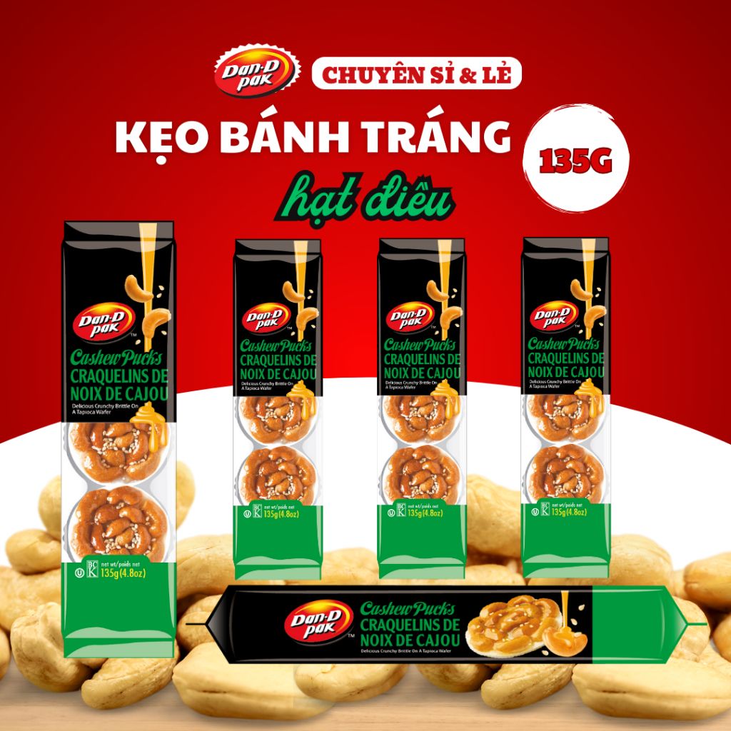 Kẹo bánh tráng mè trắng, điều, thập cẩm hạt bánh tráng ăn vặt 135g Dan D Pak