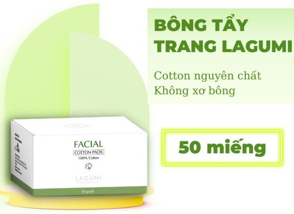 Bông tẩy trang cao cấp Lagumi 100% cotton - Hộp 50 miếng