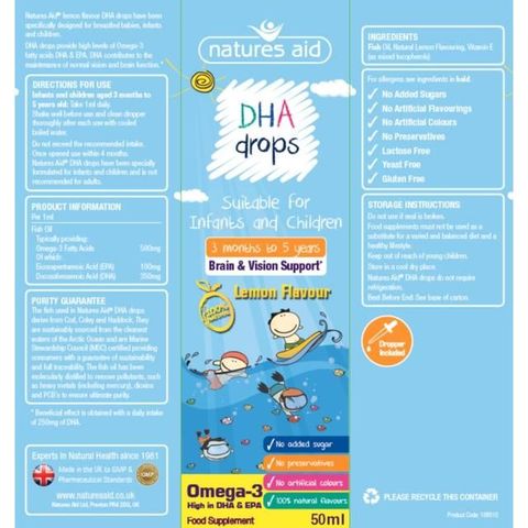 Vitamin Natures Aid DHA Drops 50ml dạng giọt cho trẻ từ 3 tháng - 5 tuổi