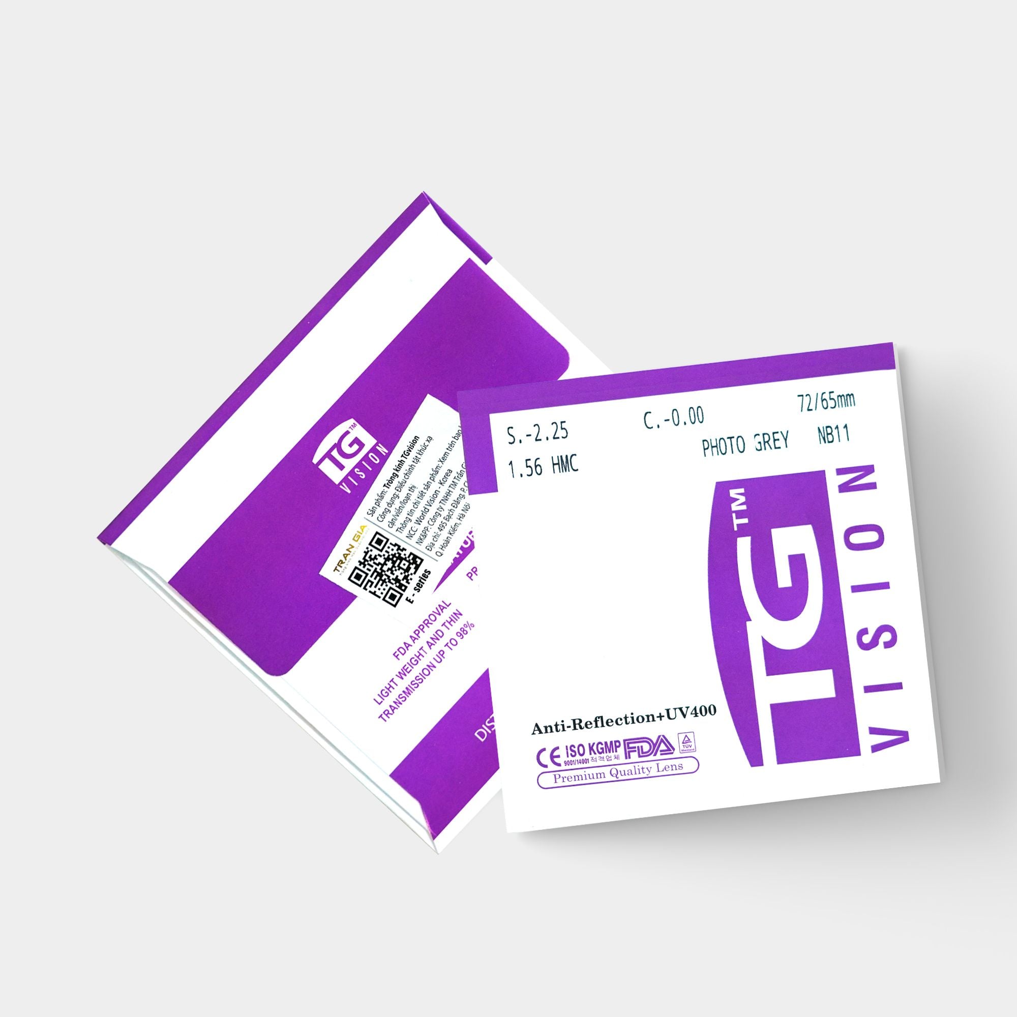  Cặp tròng kính cận đổi màu xám khói chống lóa, chống UV400 chiết suất 1.56 TG Vision 