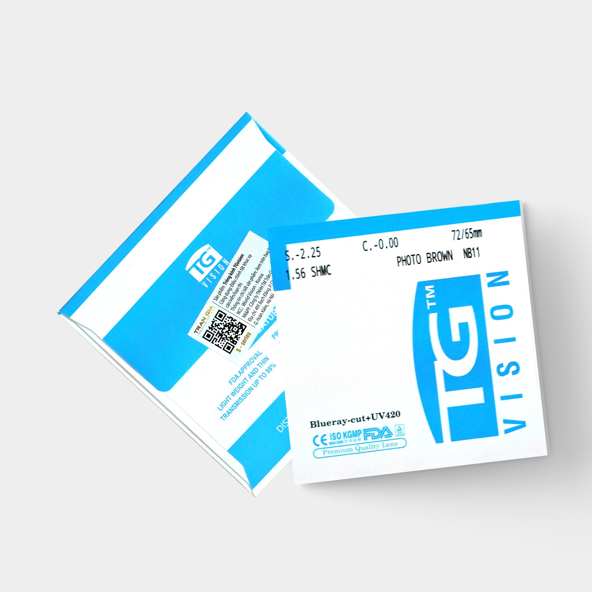  Cặp tròng kính cận đổi màu nâu trà chống ánh sáng xanh, chống UV420 chiết suất 1.56 TG Vision 