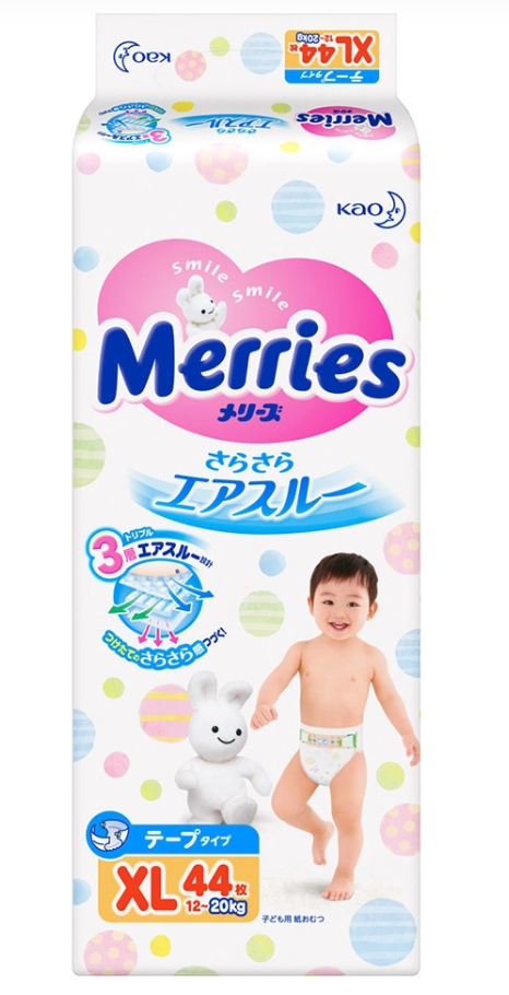  Tã dán Merries (Size XL) (12~20kg) (44 cái) 