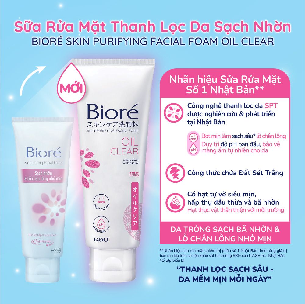  Sữa rửa mặt thanh lọc da sạch nhờn Biore Skin Purifying Facial Foam - Oil Clear (100g) 
