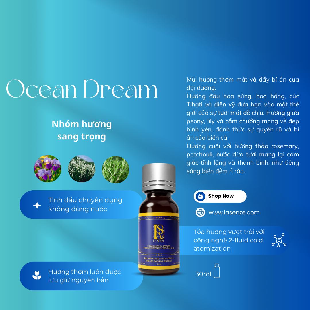  Tinh Dầu Khách Sạn 5 Sao Cho Máy Khuếch Tán Chuyên Nghiệp 30ML - LA SENZE Premium Waterless Essential Oils 