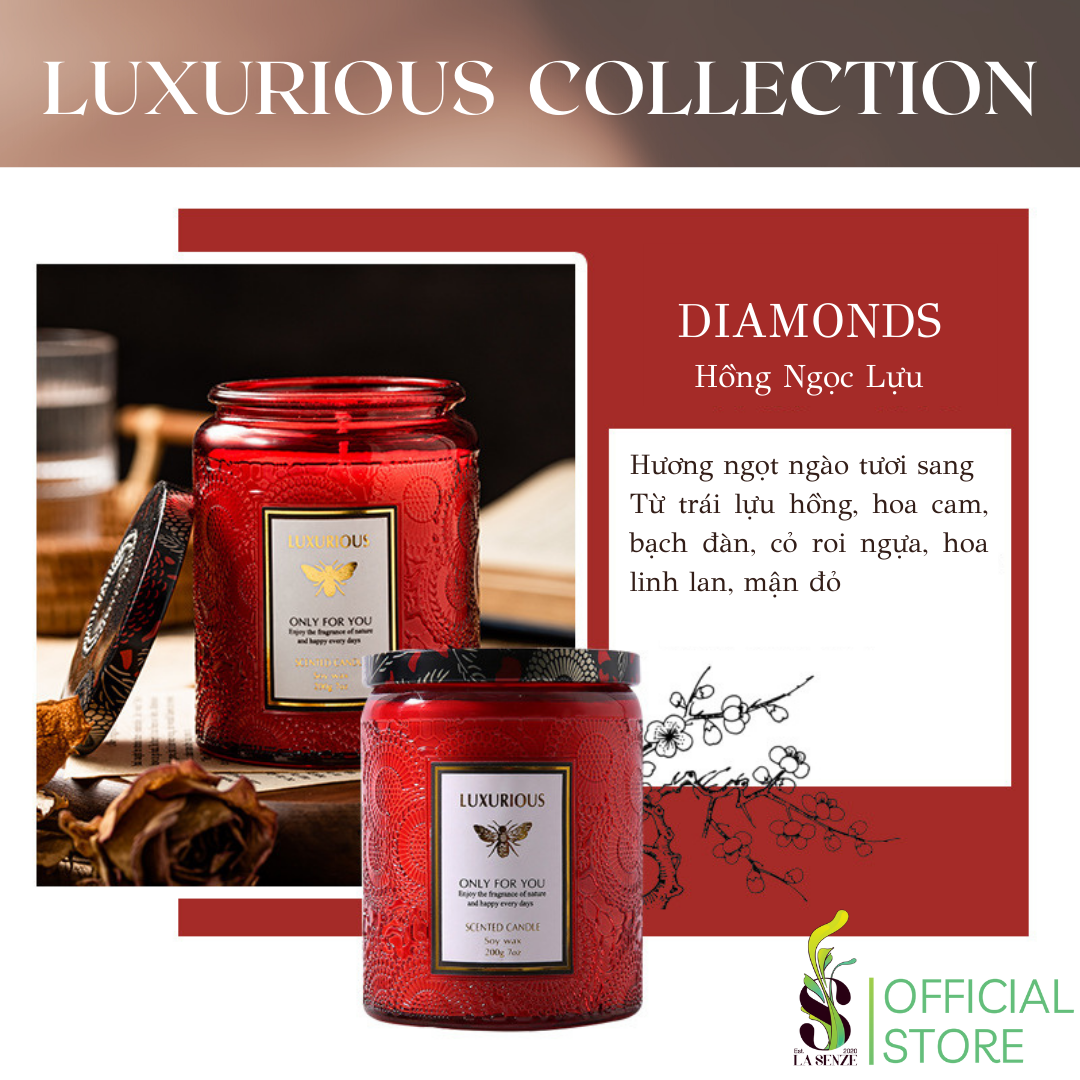  Nến Thơm Tinh Dầu LUXURIOUS COLLECTION - Hủ Pha Lê Vân Nổi Sang Trọng 