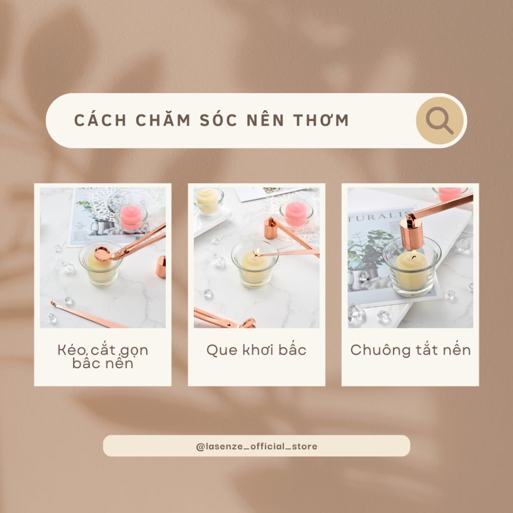  Bộ Phụ Kiện Chăm Sóc Nến Thơm Khều, Chuông, Khay, Kéo Cắt Bấc Cao Cấp 
