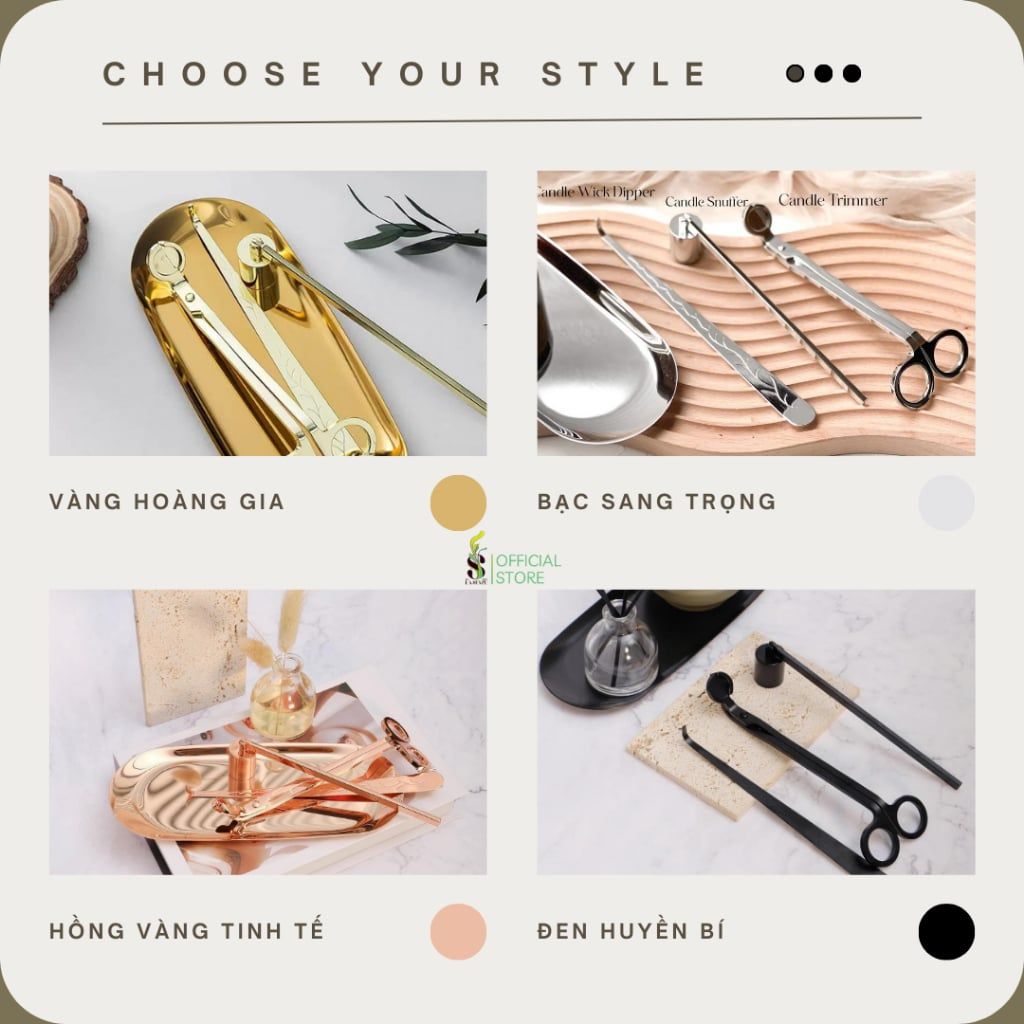 Bộ Phụ Kiện Chăm Sóc Nến Thơm Khều, Chuông, Khay, Kéo Cắt Bấc Cao Cấp 