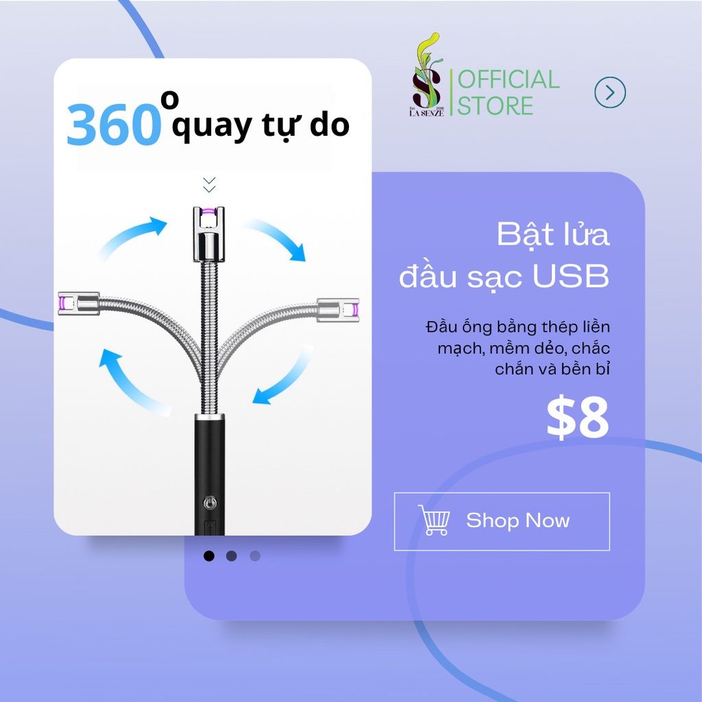  Phụ Kiện Đốt Nến Thơm Sạc Điện USB Xoay 360 Độ Tiện Lợi An Toàn 