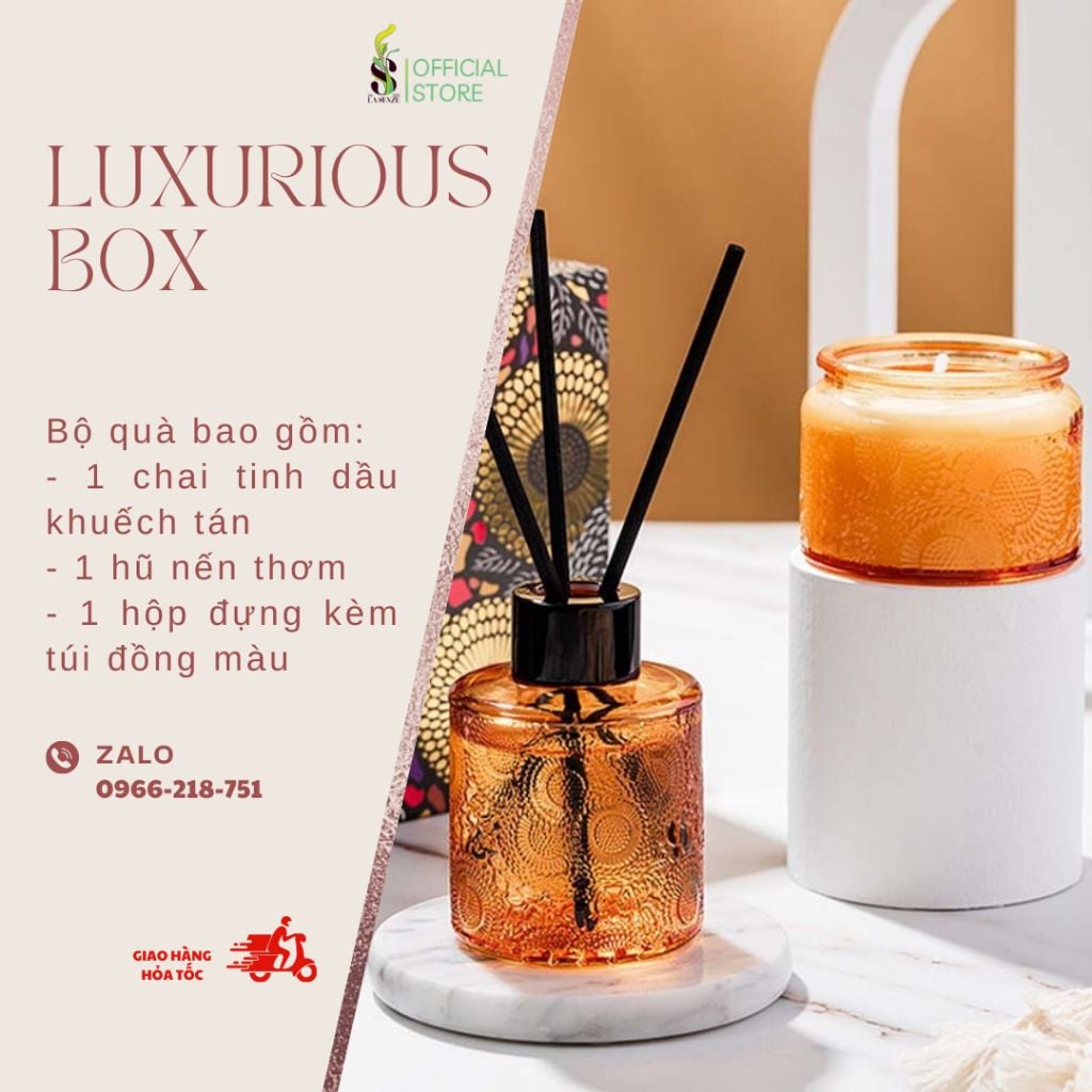  Set Nến Thơm & Tinh Dầu Thơm Phòng Khuếch Tán Hũ Pha Lê Vân Nổi LUXURIOUS COLLECTION 