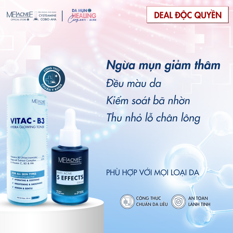 Combo Toner Dưỡng Sáng (250ml) & Serum Anti Acne (35ml) Giúp Giảm Mụn- Ngừa Thâm, Thu Nhỏ Lỗ Chân Lông & Làm Đều Màu Da