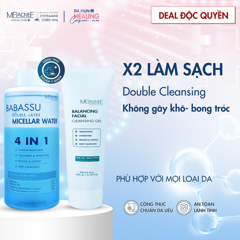 Combo Tẩy Trang Micellar (300mL) & Gel Rửa Mặt (200mL) X2 Làm Sạch Dành Cho Mọi Loại Da