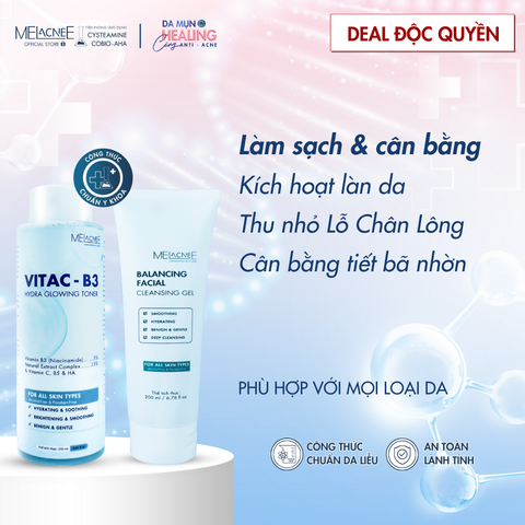 Combo Gel Rửa Mặt (300ml) & Toner Dưỡng Sáng (250ml) Giúp Làm Sạch, Cân Bằng Da & Se Khít Lỗ Chân Lông