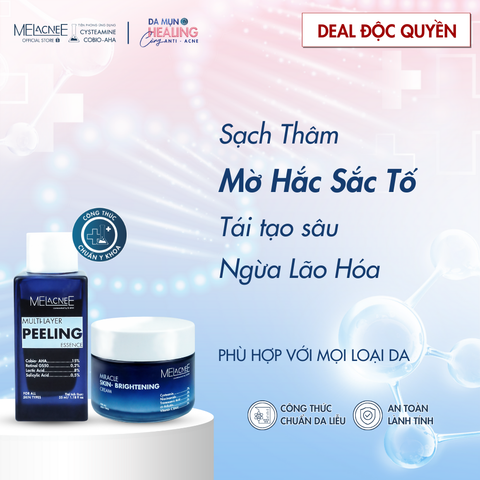 Combo Peeling Cobio AHA (35ml) & Kem Dưỡng Sáng (50g) Giúp Sạch Thâm, Mờ Hắc Sắc Tố (Nám, Sạm) và Ngừa Lão Hoá