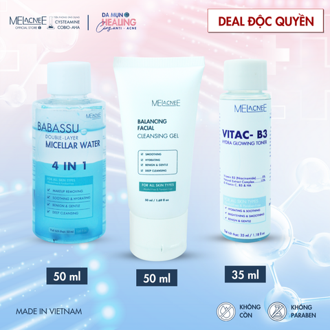 Combo Minisize Tẩy Trang + Gel Rửa Mặt + Toner Làm Sạch Sâu