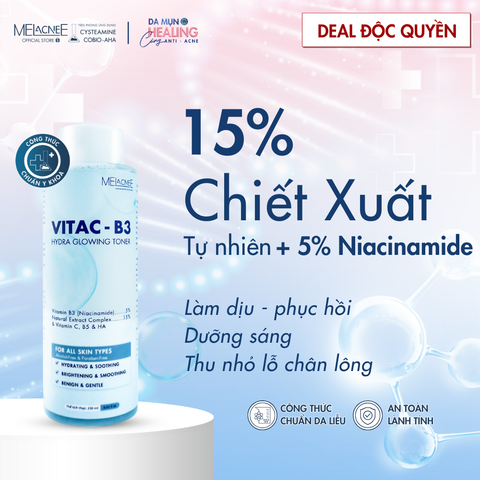 Nước Hoa Hồng Dưỡng Ẩm, Làm Sáng Hỗ Trợ Se Khít Lỗ Chân Lông MELacneE VitaC-B3 Hydra Glowing Toner