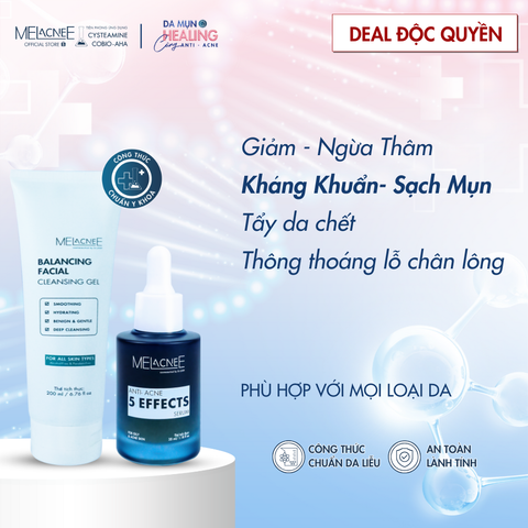 Combo Gel Rửa Mặt (200ml) & Serum Anti Acne (35ml) Làm Sạch Sâu, Giảm Mụn- Ngừa Thâm & Thông Thoáng Lỗ Chân Lông