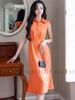  Đầm cam eo xếp ly 
